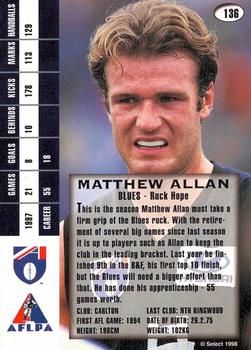 1998 Select AFL Signature Series #136 Matthew Allan Back